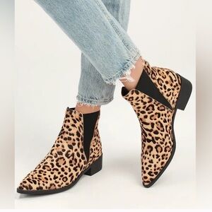 Steve Madden Jerry Leopard Print Calf Hair Pointed Toe Chelsea Boots Ankle 7.5
